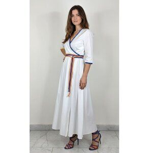 Rosie Assoulin White Cotton Multi Colored Strap Wrap Dress, Small, Resort 2018